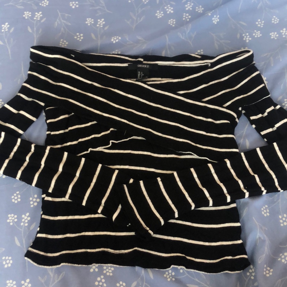 Black and white off the shoulder long sleeve